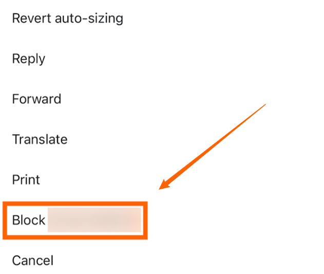 Tap the Block [Sender’s name] option in the Gmail app