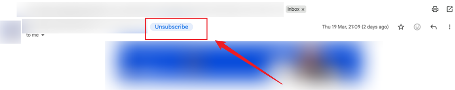Click the Unsubscribe option in Gmail