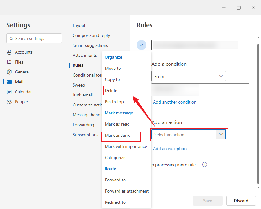 Click the Delete or Mark as Junk option in Outlook