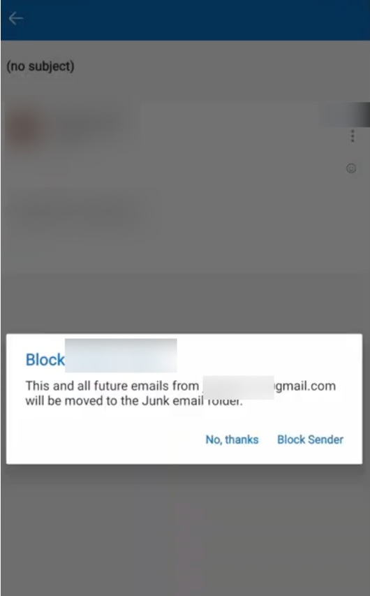 Block an email in the Outlook app on Android