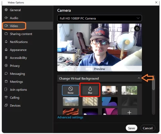 How to blur the background in Webex