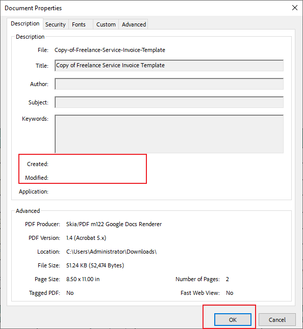 Change the created or modified date in Adobe Acrobat Pro