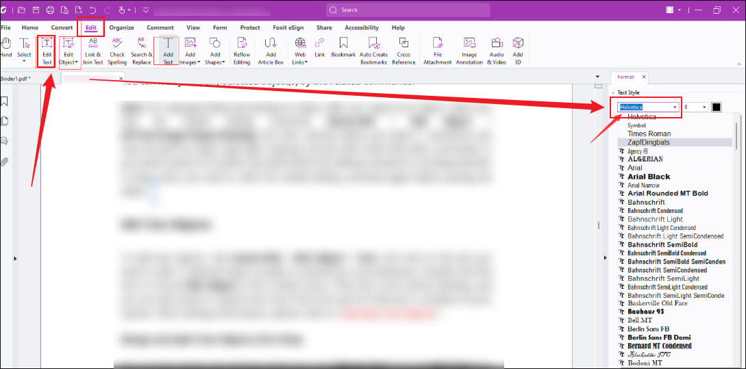 Go to the Edit tab in Foxit PDF Editor