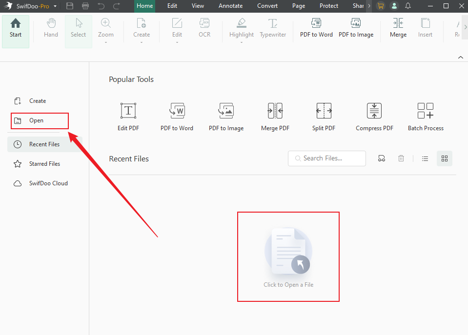 Click Open to import the target PDF into SwifDoo PDF
