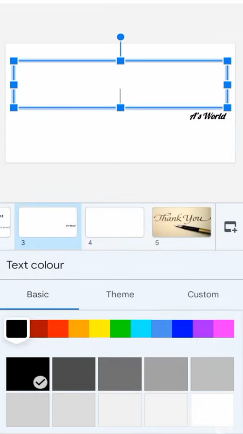 Choose the text you want to change the color of in Google Slides on your phone