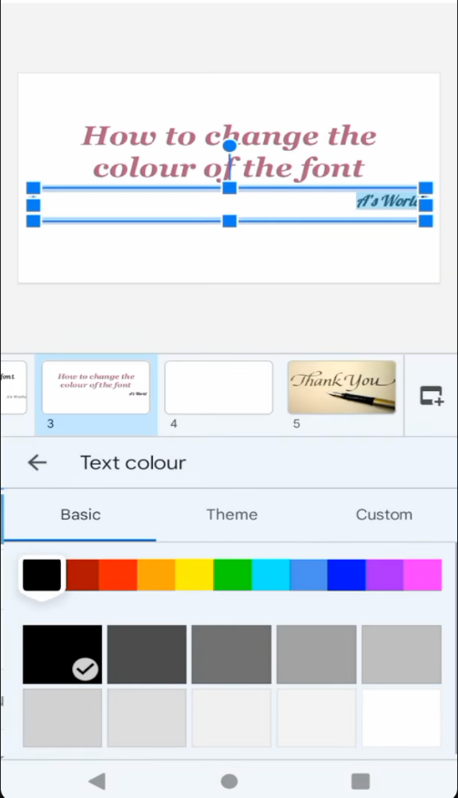 Select the desired color in Google Slides on your phone