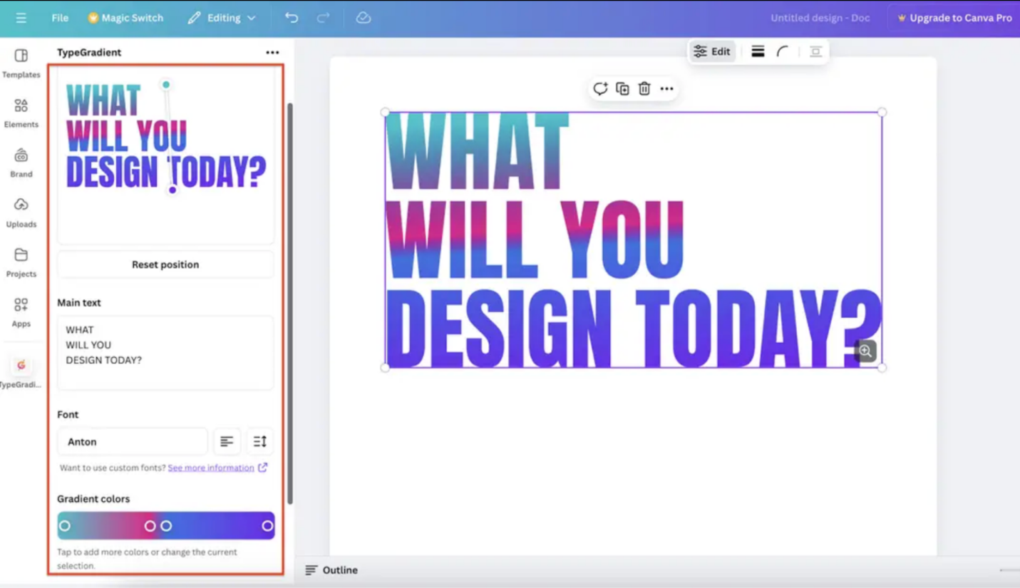 Select your preferred gradient color in Canva