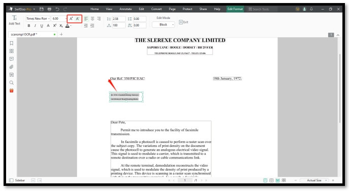 How to change the font size in Adobe Acrobat alternative on scanned PDFs 1