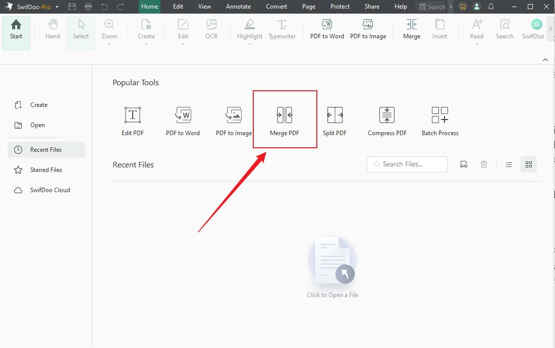 Click the Merge PDF option in SwifDoo PDF