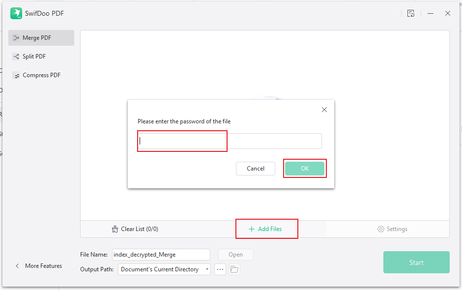 Enter the open password and click OK in SwifDoo PDF