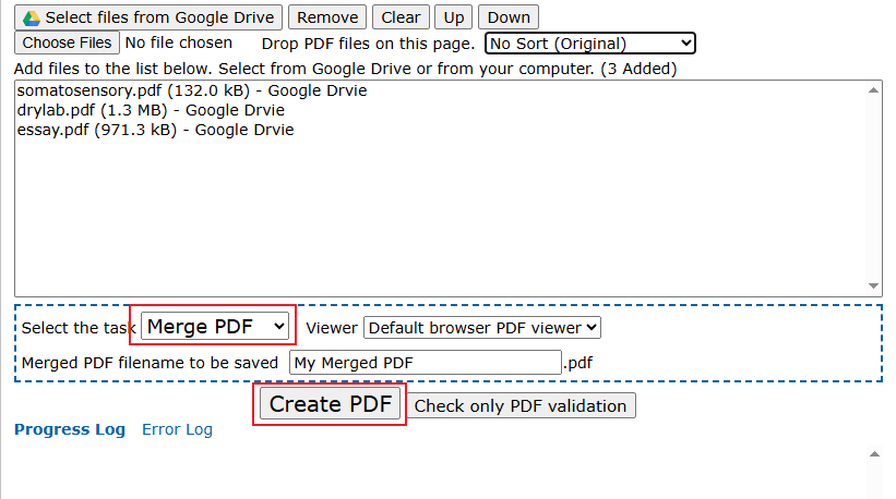 Choose the Merge PDF option in the PDF Merge and Split add-on and click the Merge PDF button