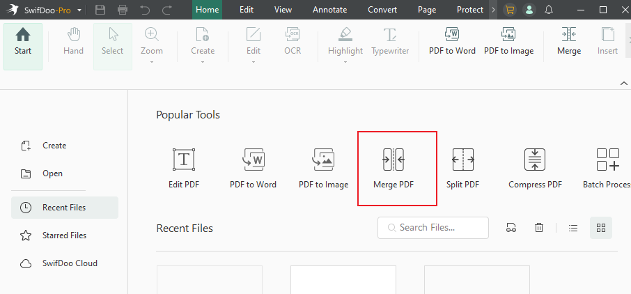 Choose the Merge PDF option in SwifDoo PDF