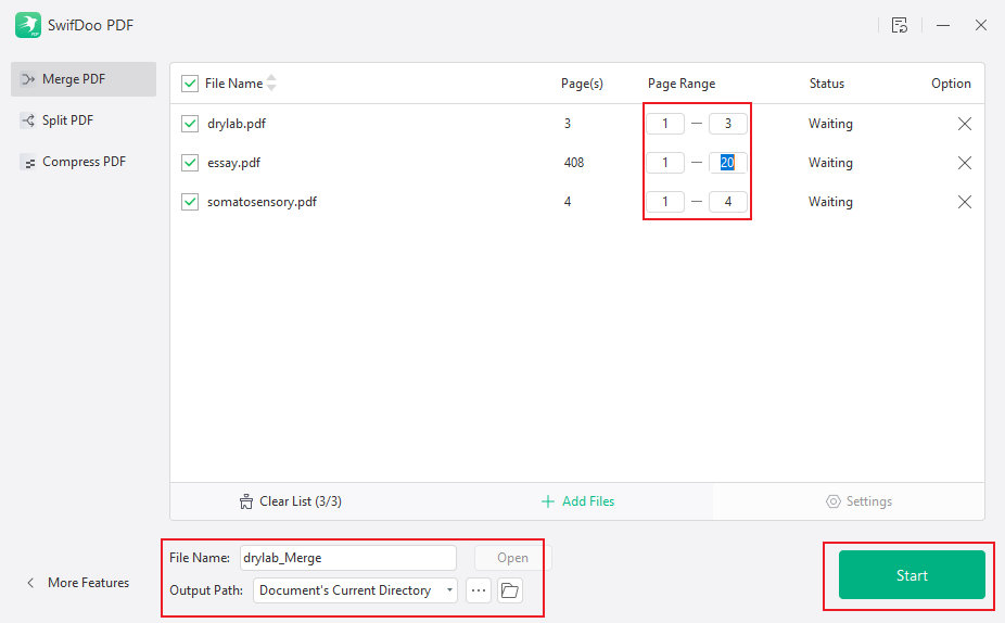 Rename the merged PDF file and change its saving path in SwifDoo PDF