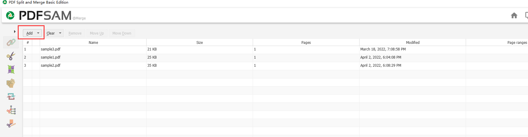 How to combine PDF files with PDFsam Basic step 2