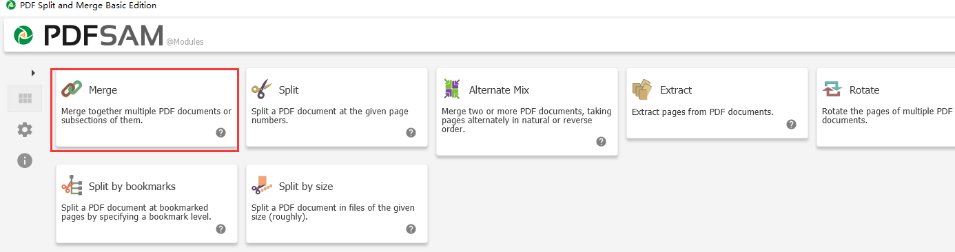 How to combine PDF files with PDFsam Basic step 1