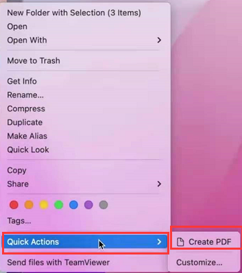 How to combine PDF files with the Finder step 2