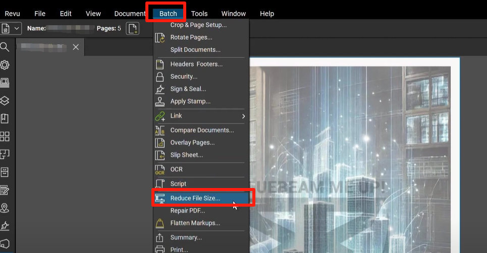 How to Compress a PDF in Bluebeam in batch: Step 1