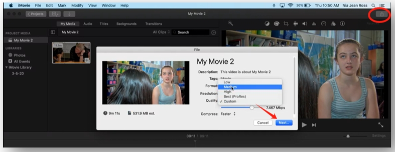 How to compress video on Mac in iMovie