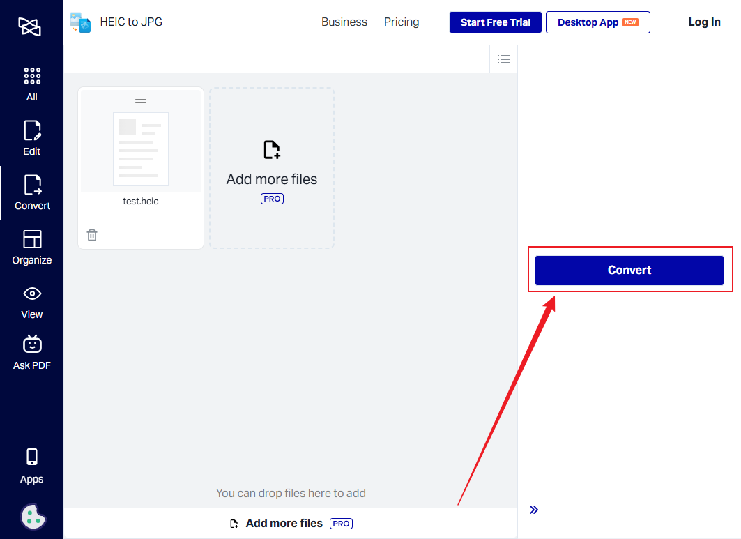 Click Convert to enable the HEIC to JPG conversion in Xodo