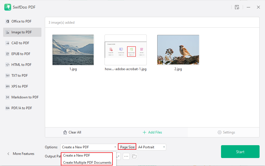 Customize the JPG to PDF conversion settings in SwifDoo PDF