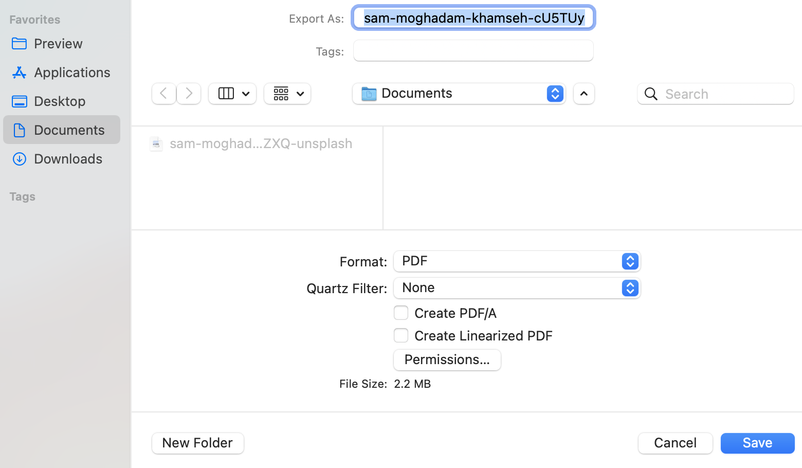 Convert JPG to PDF in Preview on macOS