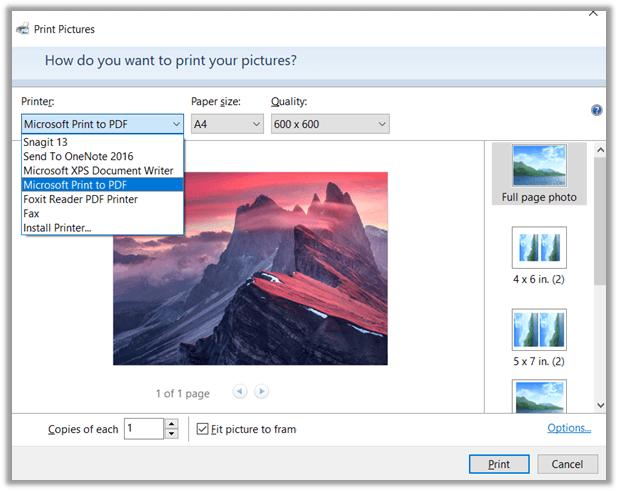 How to convert multiple images to one PDF in Microsoft Printer
