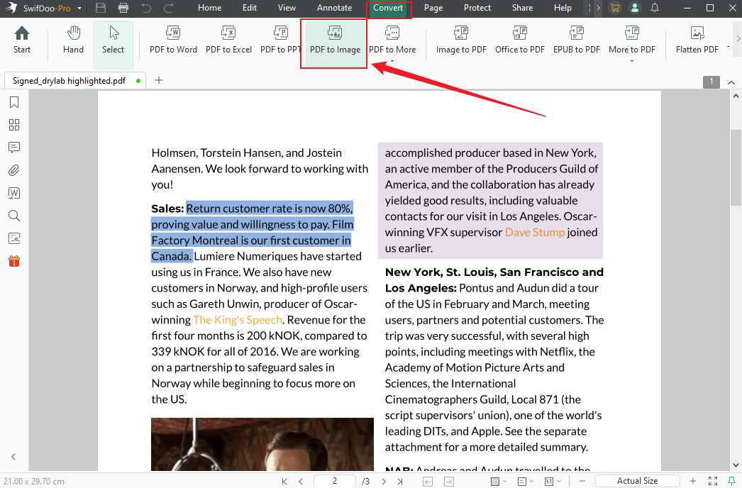 Go to Convert and click the PDF to Image option in SwifDoo PDF
