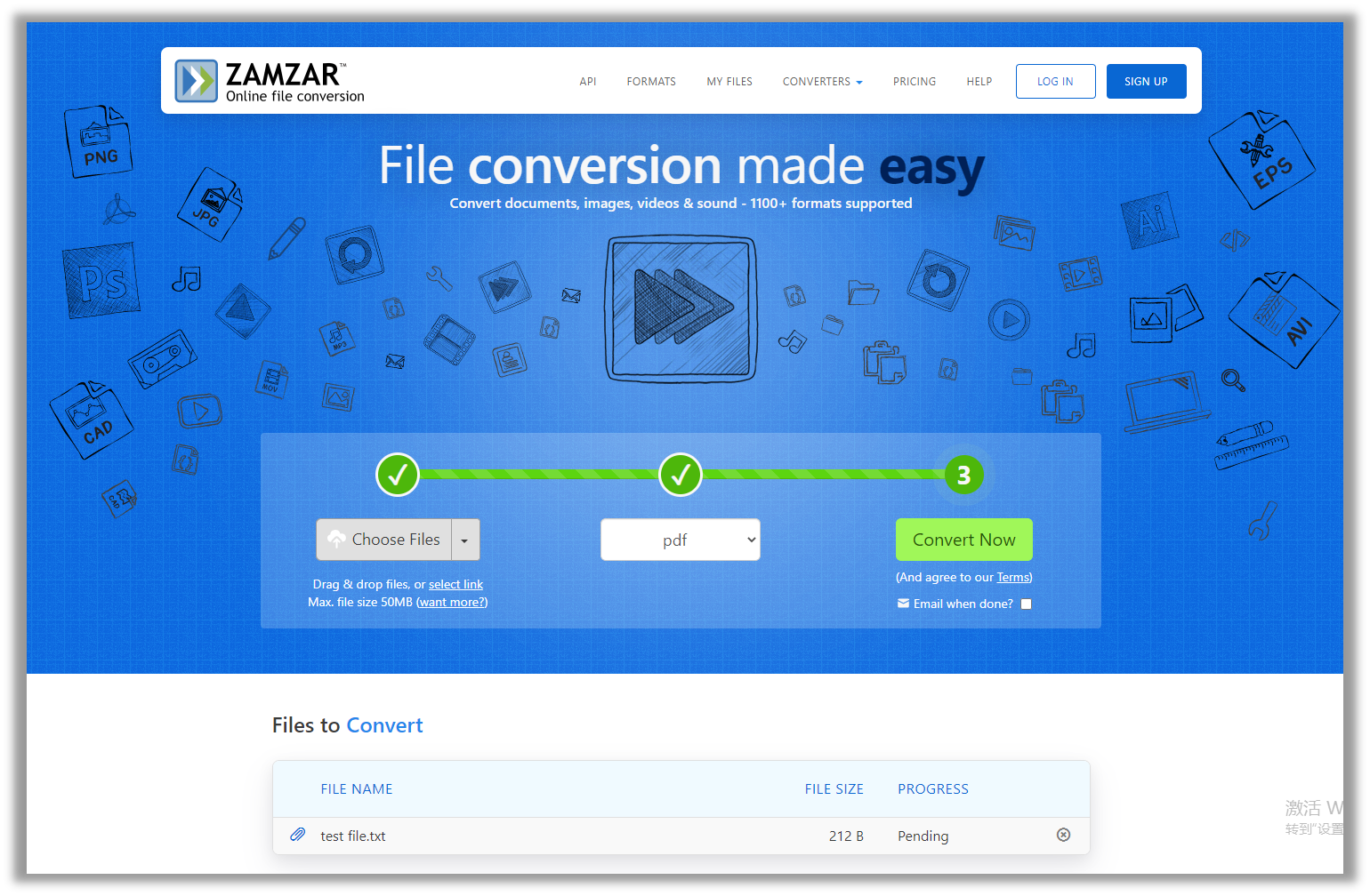 How to convert TXT to PDF in Zamzar