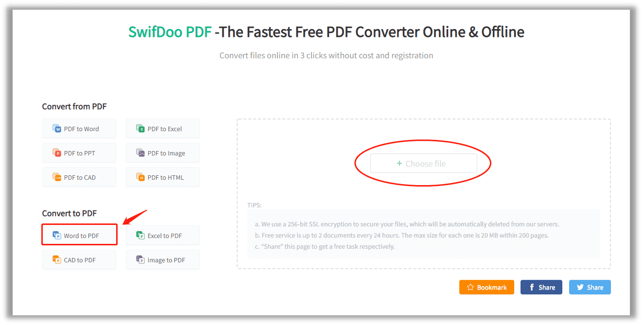 Convert Word to PDF in the SwifDoo PDF online converter