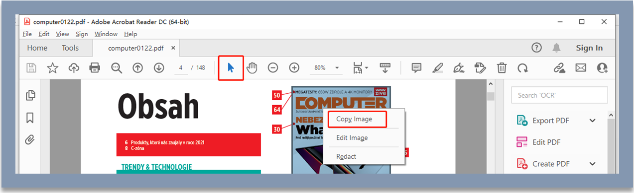 How to copy image from PDF in Adobe Reader step 3