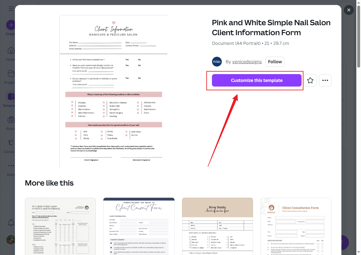 Click the Customize this template button in Canva