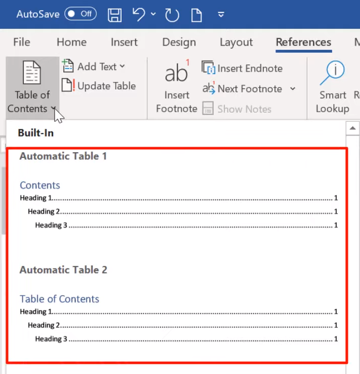 Create a table of contents in Word automatically 2