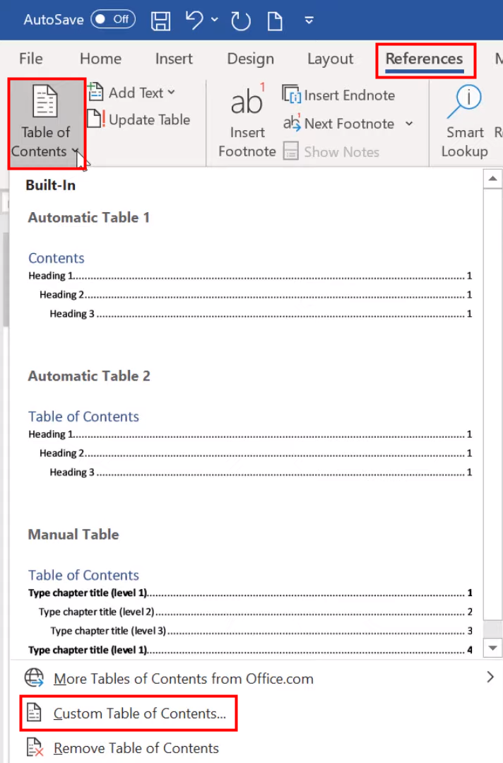 Create a table of contents in Word automatically 4