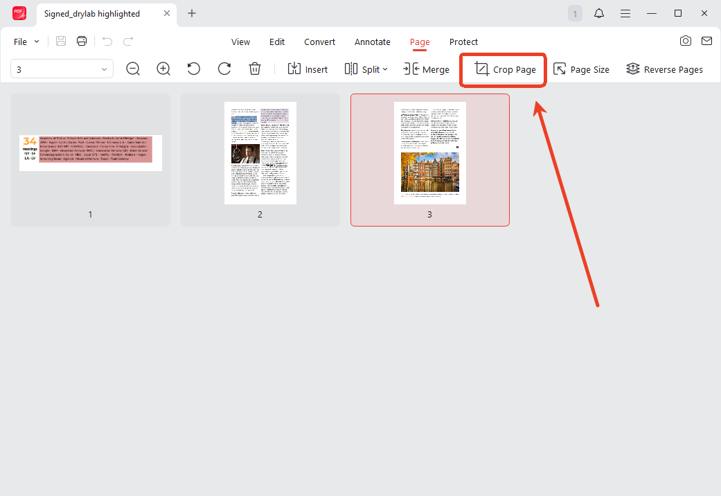 Select the target PDF page and click Crop Page in JOPDF
