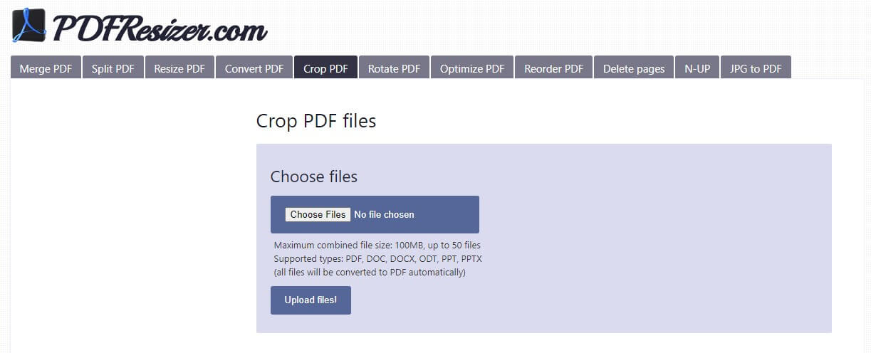 Upload Files to PDFResizer