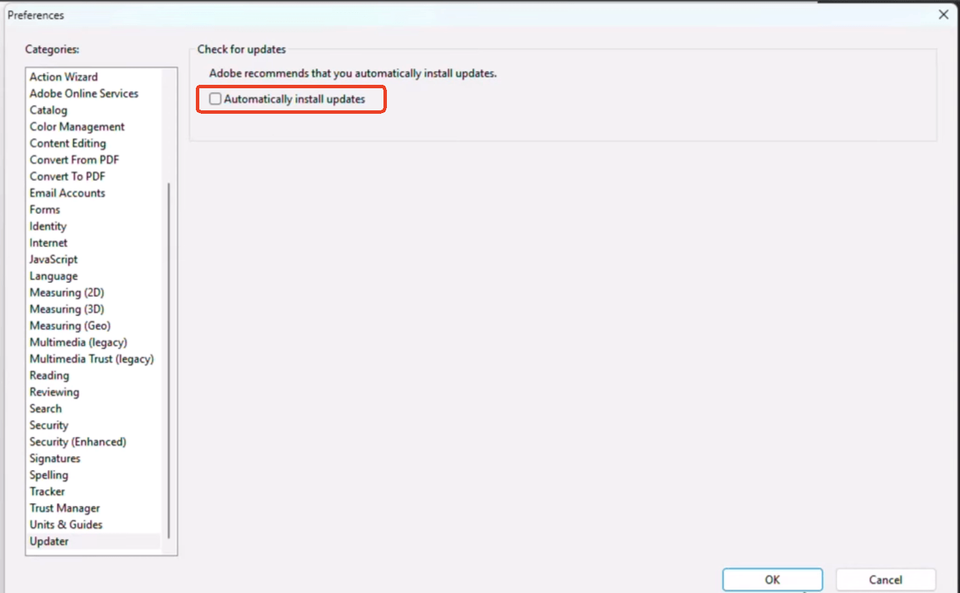 Uncheck Automatically install updates