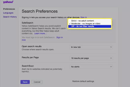 How to Disable Safe Search on Yahoo