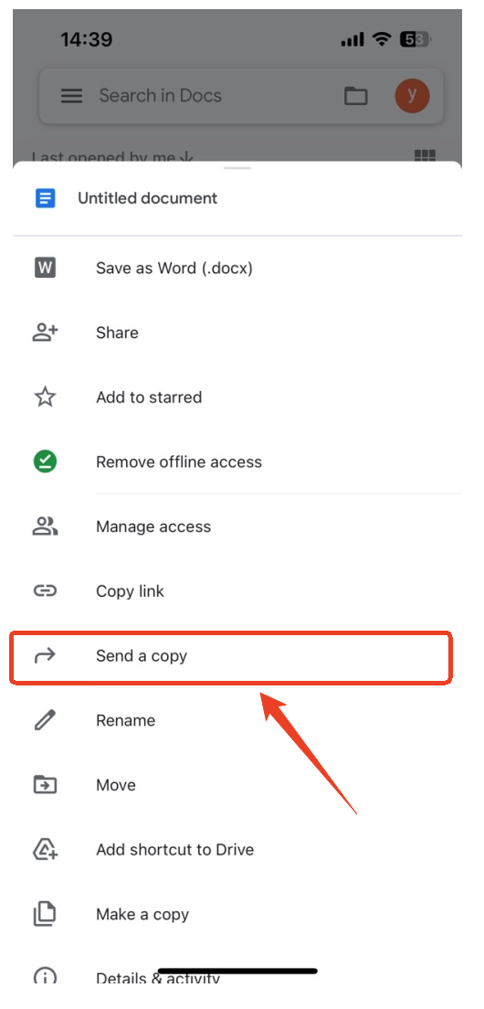 google docs app menu
