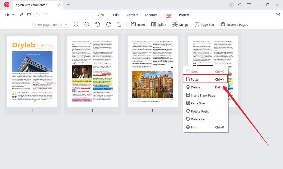 Paste the copied page in JOPDF