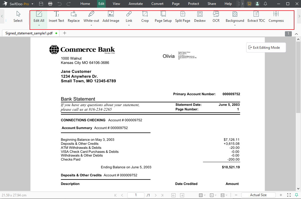 Go to the Edit tab to edit the PDF in SwifDoo PDF