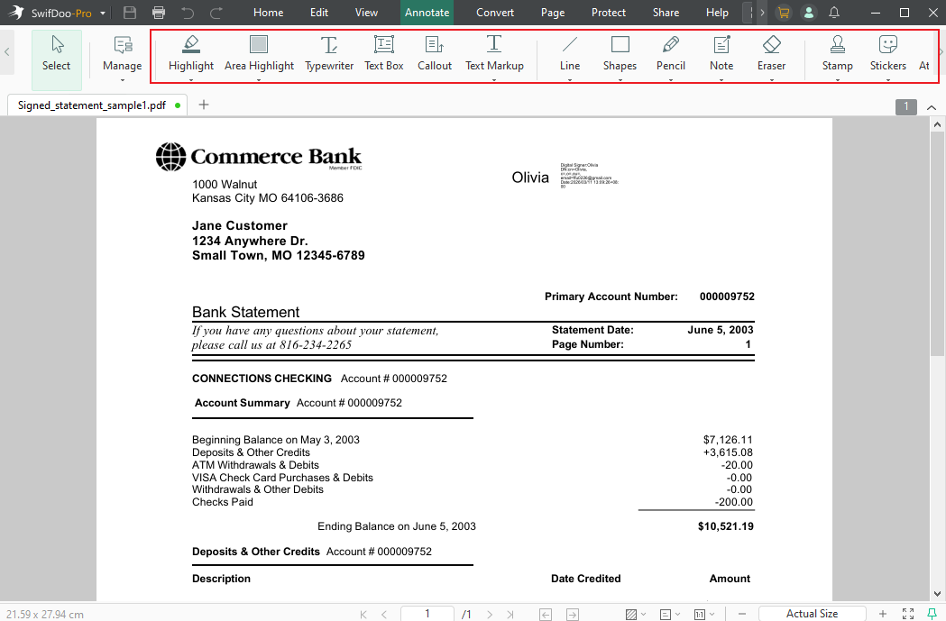Go to the Annotate tab to annotate the PDF in SwifDoo PDF