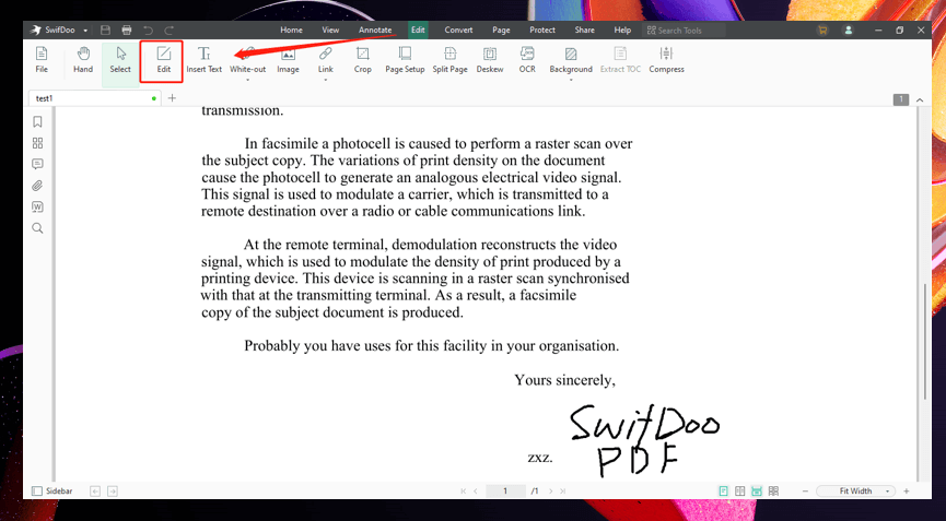 How to edit a signed PDF in SwifDoo PDF 1