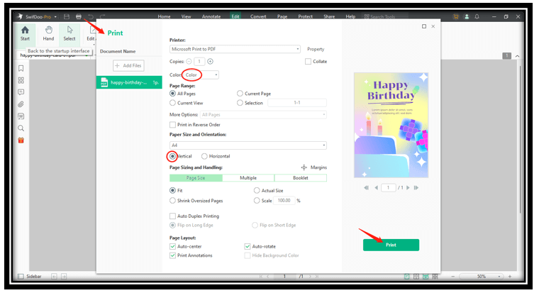 How to edit birthday wishes cards for granddaughters in SwifDoo PDF