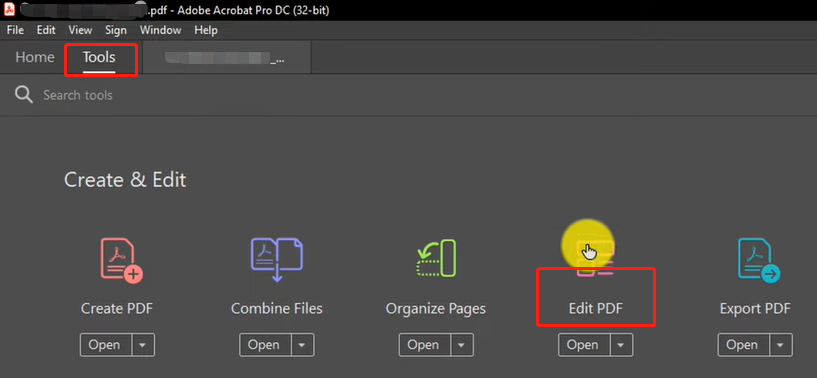 How to edit PDF on Windows with Adobe Acrobat step 1