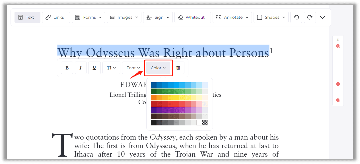 How to edit the PDF text color online