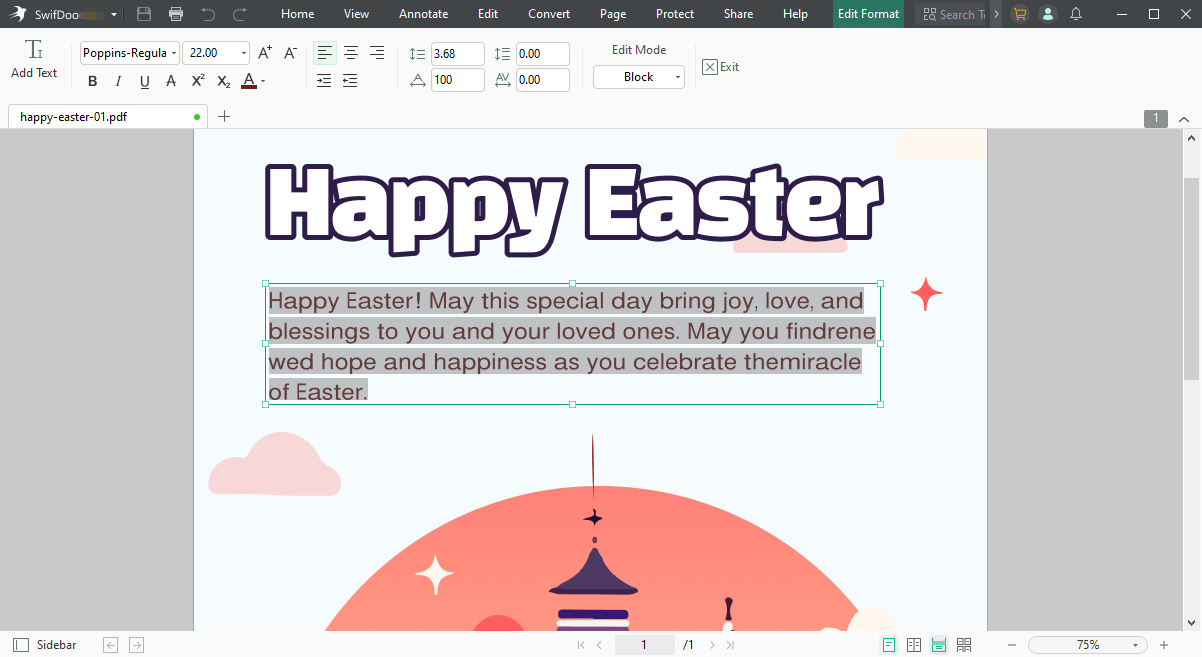 how to edit religious easter wishes on card