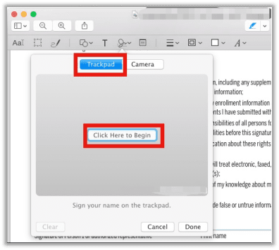 How to electronically sign a PDF using trackpad on Mac