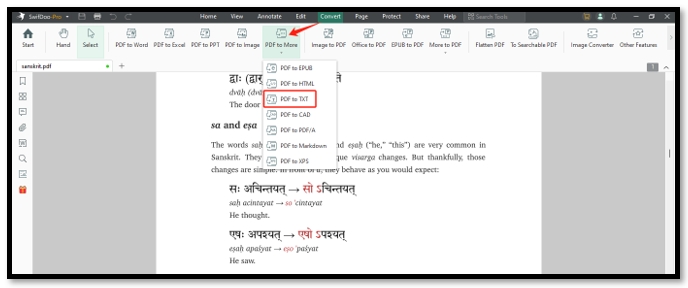How to extract Sanskrit text from a PDF in SwifDoo PDF