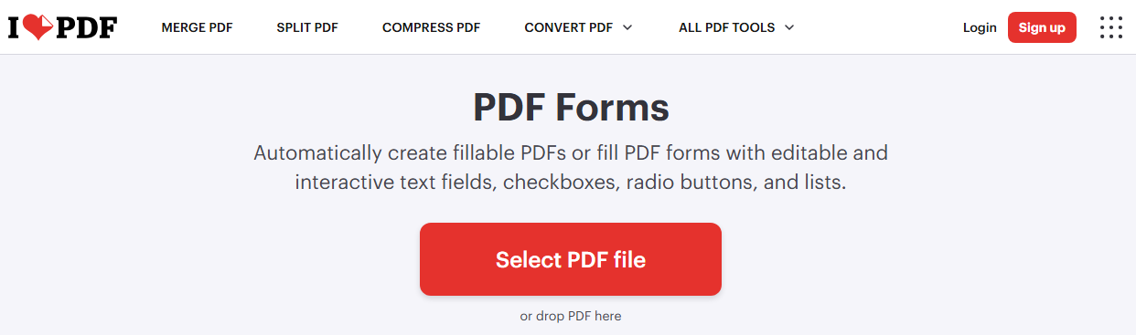 iLovePDF PDF Forms tool