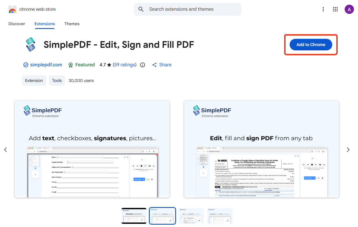 simplepdf fill pdf extension